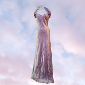 Vtg 90s Delaru Sheila Yen Opalescent Long Maxi Formal V-Neck Strappy Shawl Dress